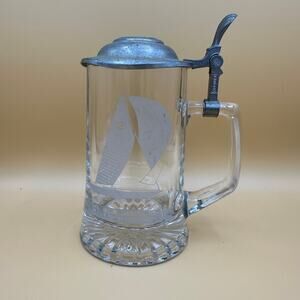 Vtg Old Spice Beer Stein Etched Glass ALWE 12 Meter Racing Sloop Series One
